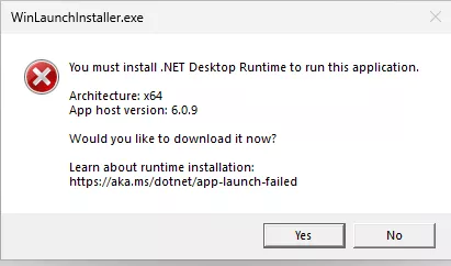 WinLaunch installer need to install .NET Desktop Runtime prompt