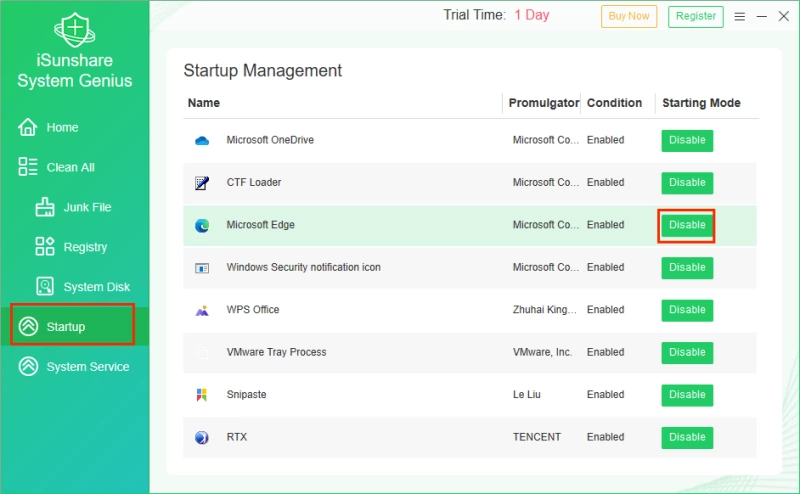 use system genius to disable startup apps