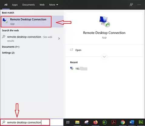 remote desktop connection search result