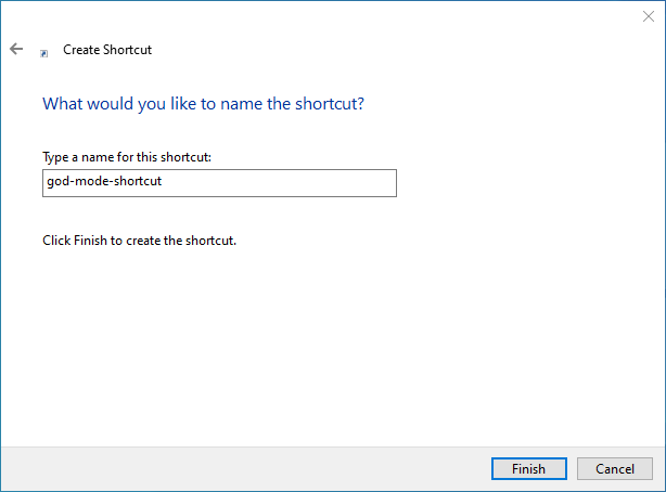 name God Mode shortcut