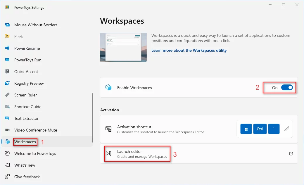 enable worksapces