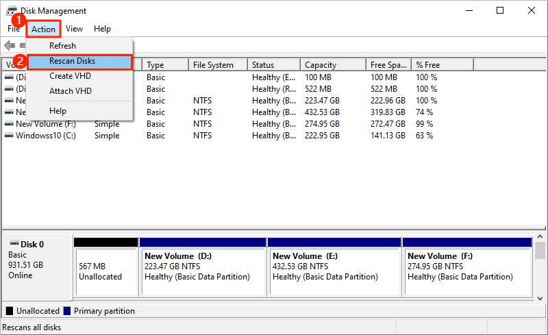 perform rescan disks