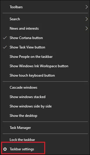 open taskbar settings