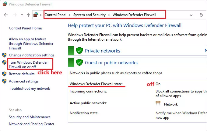 turn off windows defender firewall