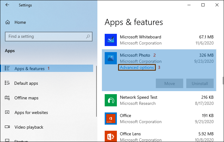 Apps & features window