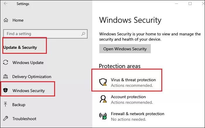 select virus and threat protection