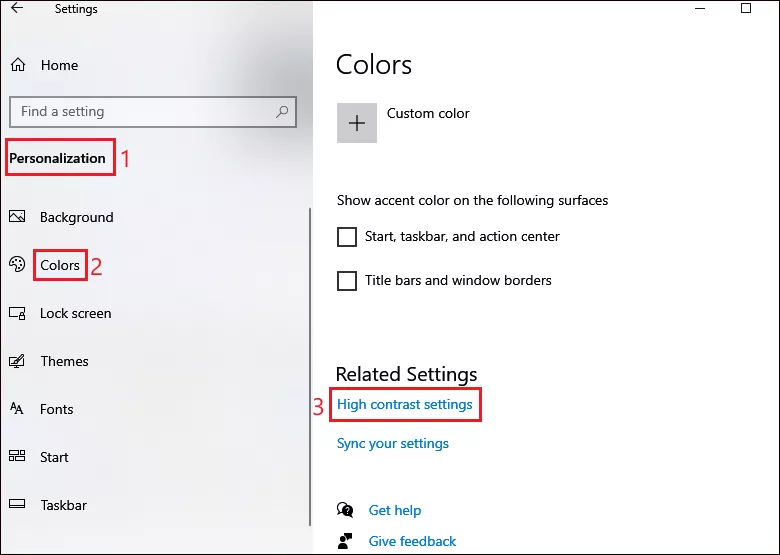 select high contrast settings