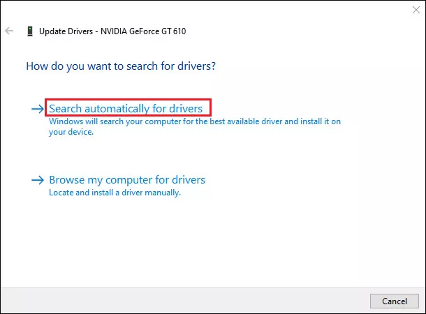 select search automatically for drivers