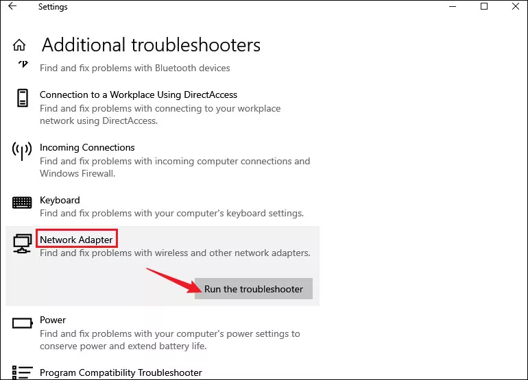 run network adapter troubleshooter