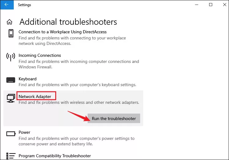 click on run the troubleshooter