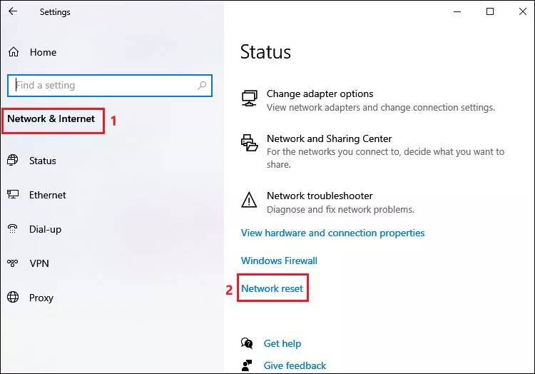 select network reset