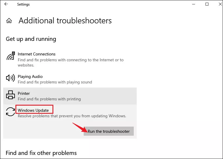 run windows update troubleshooter