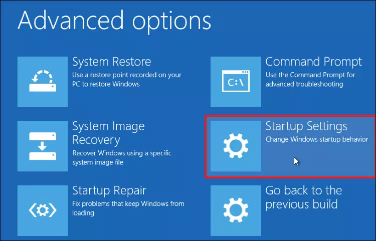 select startup settings