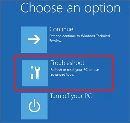 select troubleshoot from choose an option