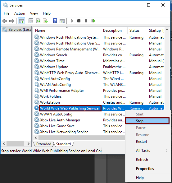 stop world wide web publishing service